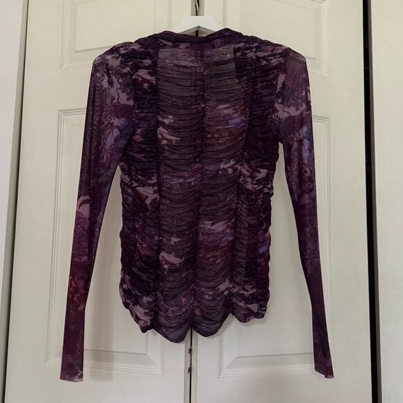 NWT Pilcro Collared Mesh Buttondown Shirt Dark Purple Floral Leaves Size XS - Picture 7 of 8